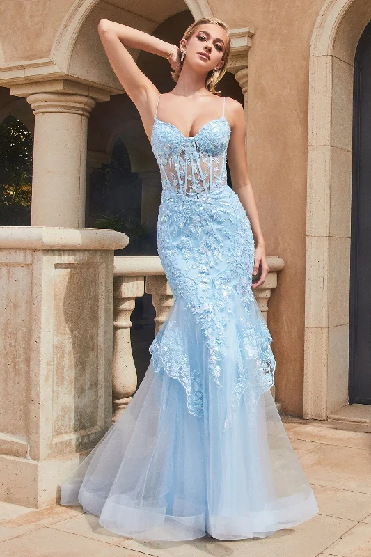 Major Savings Applique Sleeveless Corset Mermaid Dress by Ladivine 9316