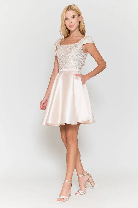 Exclusive Preview Short Sequin Bodice Cap Sleeve Dress by Poly USA 8732