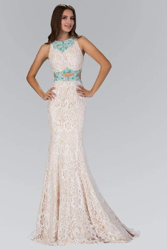 Savings Alert Elizabeth K - GL1403 Jewel Neckline with Cutouts Lace Gown