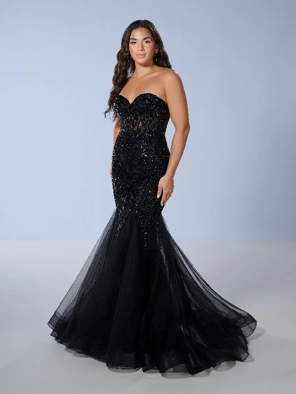 Discount Extravaganza Beaded Strapless Mermaid Dress by Tiffany Designs 16170