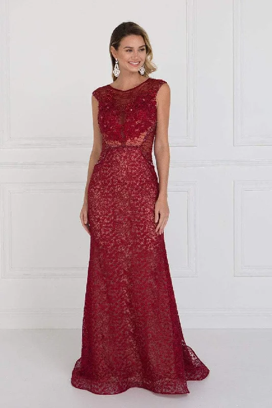Extra Discounts Elizabeth K - GL1531 Embellished Illusion Fitted Evening Dress
