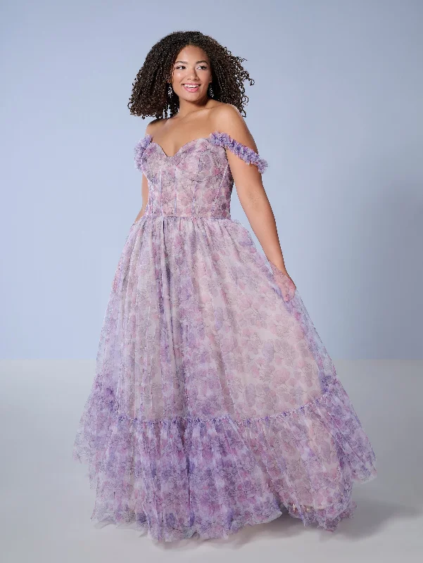 Discount Deals Curvy Floral Print Corset Gown by Tiffany Designs 16162