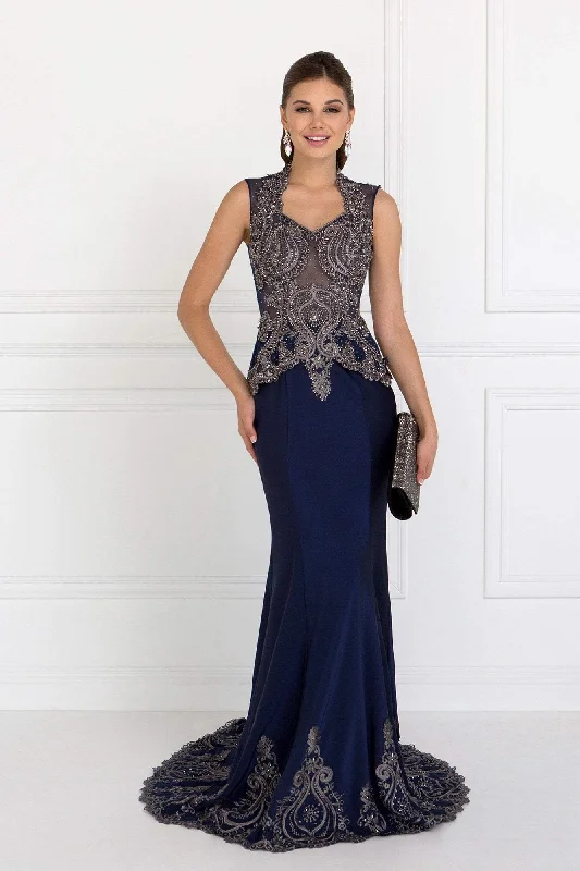 Don’t Miss Out Elizabeth K - GL1598 Metallic Embroidered Queen Anne Trumpet Dress