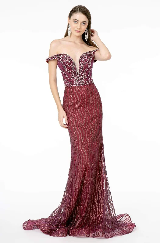 Price Break GLS by Gloria - GL1818 Plunging Off Shoulder Jeweled Mermaid Gown