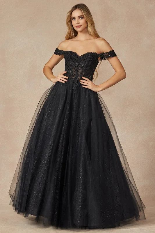Low Prices Embroidered Off Shoulder Tulle Gown by Juliet 280