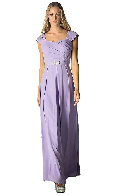 Extra Savings Cinderella Divine - Cap Sleeve Pleated Bodice A-Line Long Formal Dress