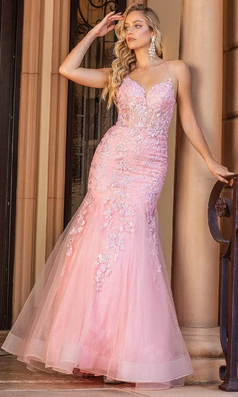 Final Markdown Dancing Queen 4353 - Lace Up Applique Prom Dress