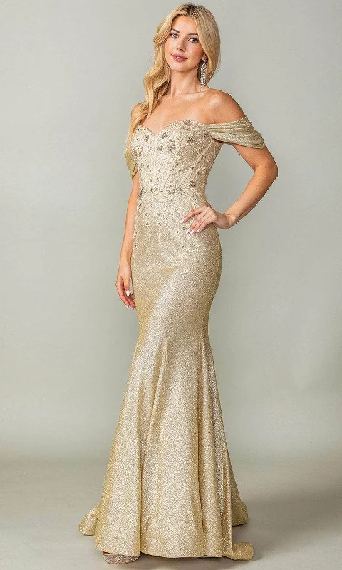 Price Slash Dancing Queen 4362 - Embroidered Off Shoulder Prom Dress