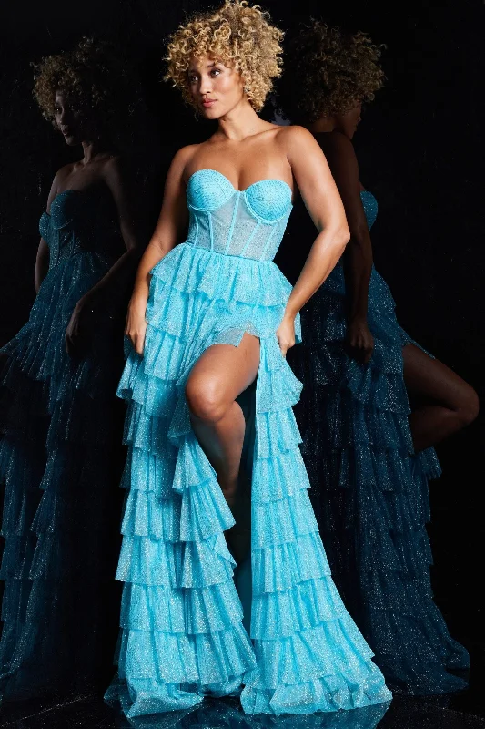 Daily Deals Strapless A-line Layered Slit Gown by Jovani 38167