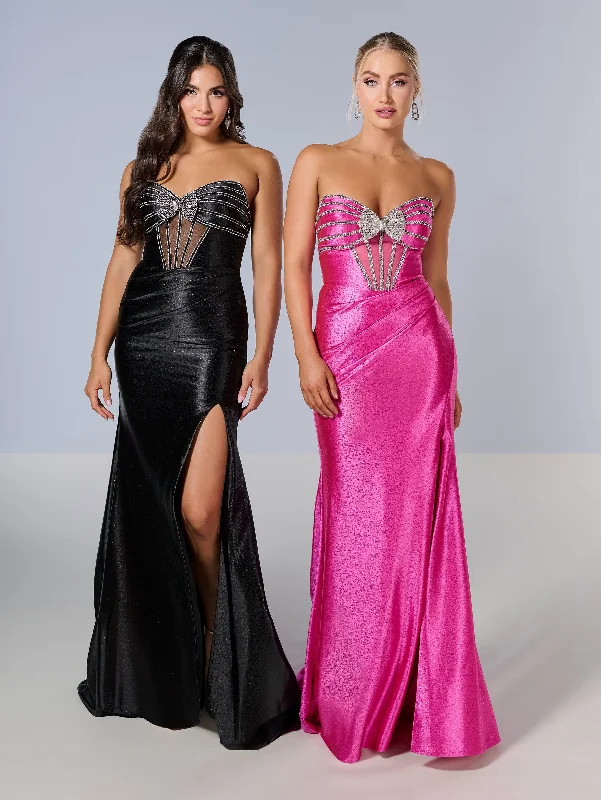 Weekend Deal Beaded Fitted Strapless Slit Gown by Tiffany Designs 16199