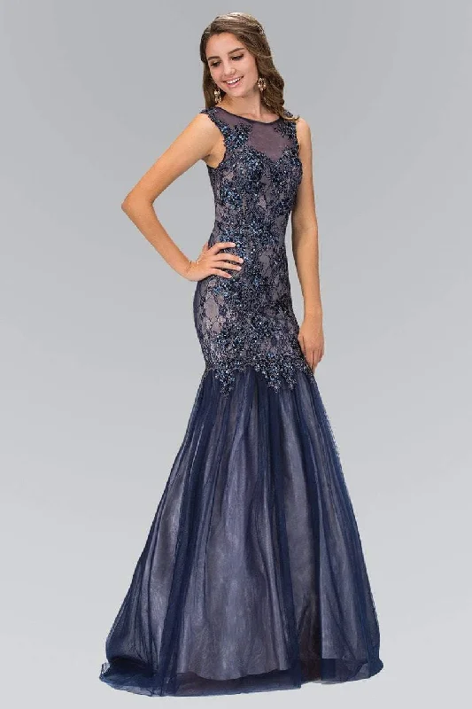 Steals and Deals Elizabeth K - GL2162 Beaded Bateau Neck Trumpet Gown