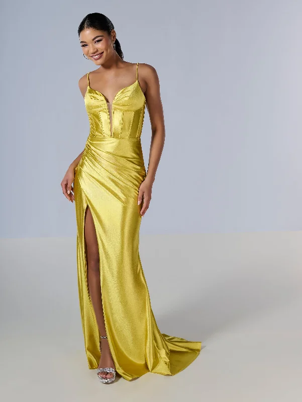 Super Savings Jersey Fitted Corset Slit Gown by Tiffany Designs 16185