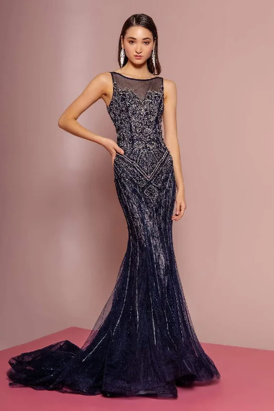 Huge Savings GLS by Gloria - GL2685 Lace Bateau Mermaid Dress With Train