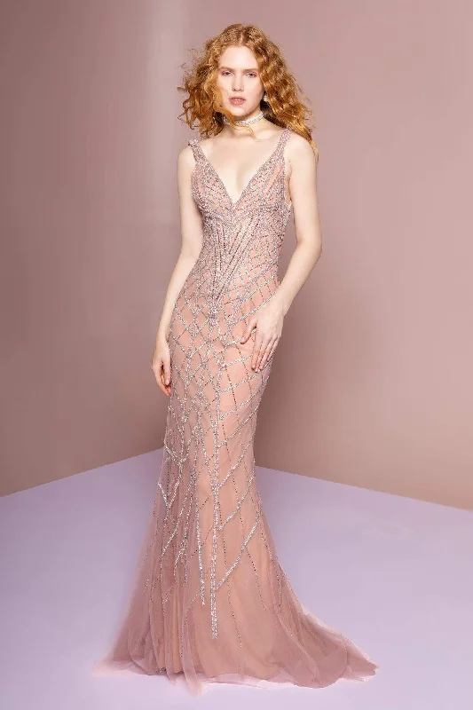 Special Price GLS by Gloria - GL2701 Embellished Deep V-neck Trumpet Dress