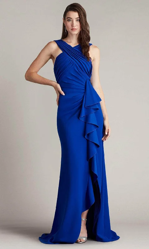 Bargain Blast Tadashi Shoji BOS24377L - Setta Halter Pleated Cascading Ruffle Gown