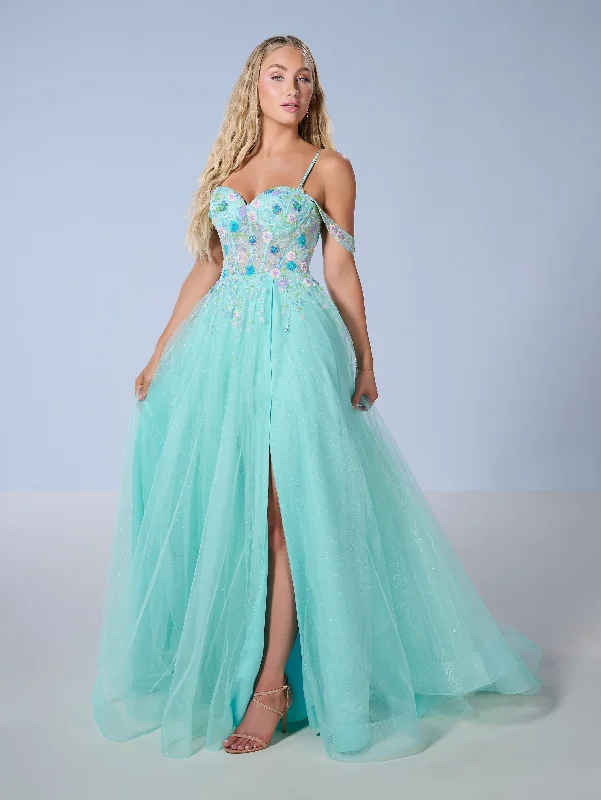 New Deals Cold Shoulder A-line Slit Gown by Tiffany Designs 16251