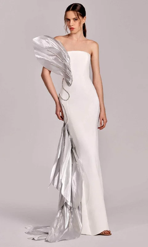 Discount Mania MNM Couture G1824 - Metallic Accent Strapless Evening Gown