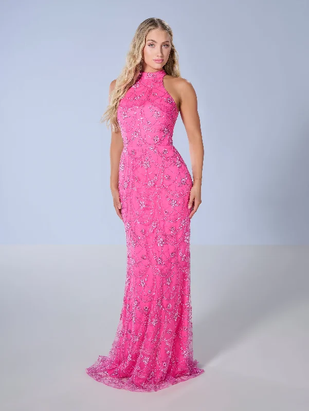 Final Clearance Beaded Fitted Halter Gown by Tiffany Designs 16147