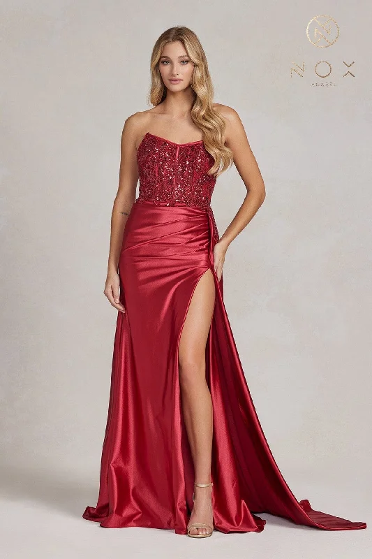 TIME-Limited Offer Embroidered Strapless Slit Gown by Nox Anabel E1174