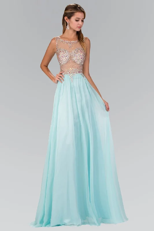 Time-Limited Offer Elizabeth K - GL2093 Sheer Crystal-Crusted A-Line Gown