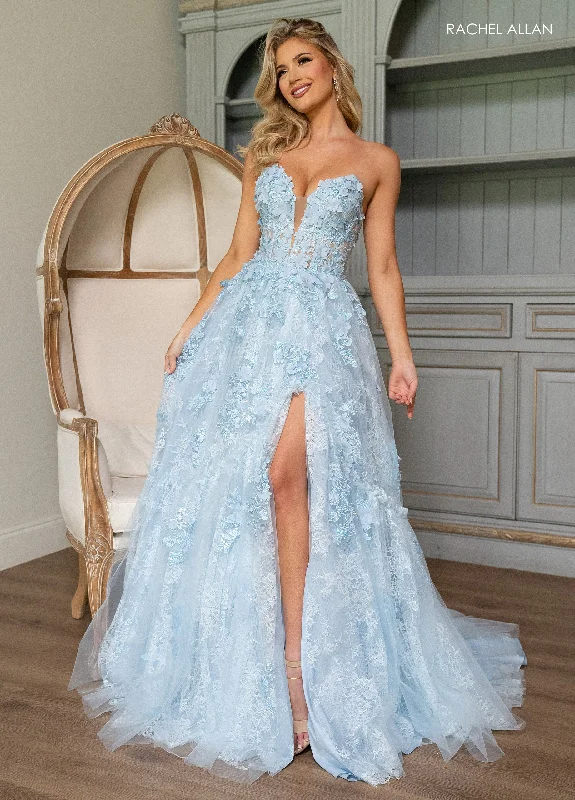 New Deals 3D Floral Strapless A-line Slit Gown by Rachel Allan 70724