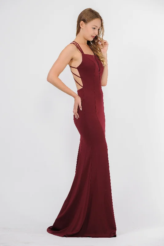 Unmissable Offer Long Strappy Open Back Dress with Illusion Panel by Poly USA 8468