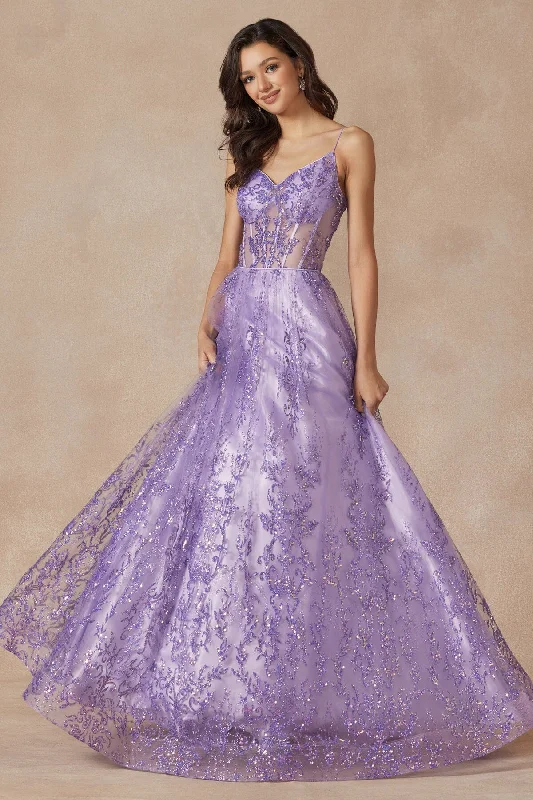 Price Blitz Glitter Print Sleeveless Corset Gown by Juliet 2414