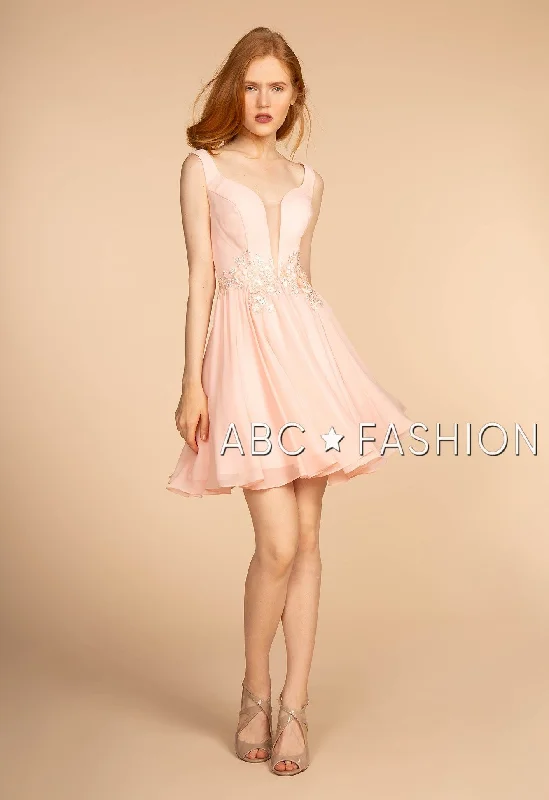 Bargain Prices Short Pink V-Neck Dress with Embellished Waist by Elizabeth K GS1617