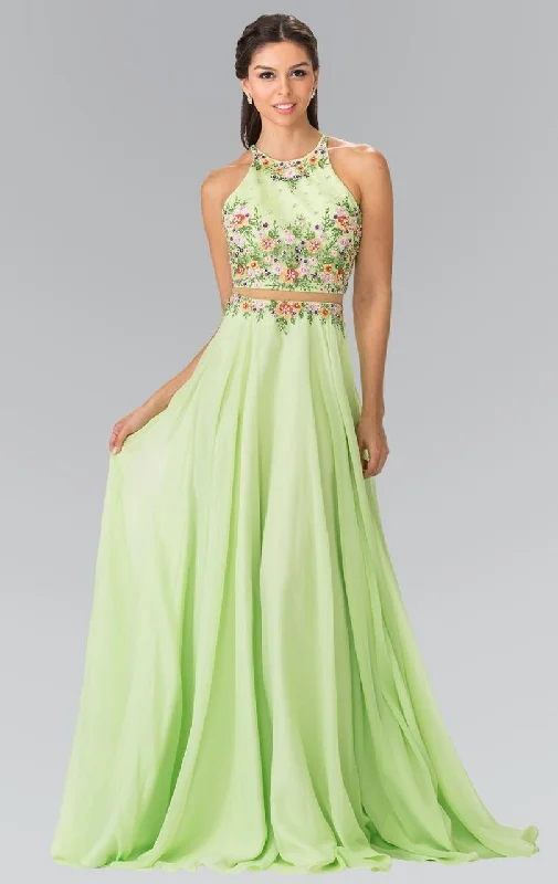 Anniversary Sale Elizabeth K - GL2340 Embellished Halter Neck Chiffon A-Line Dress