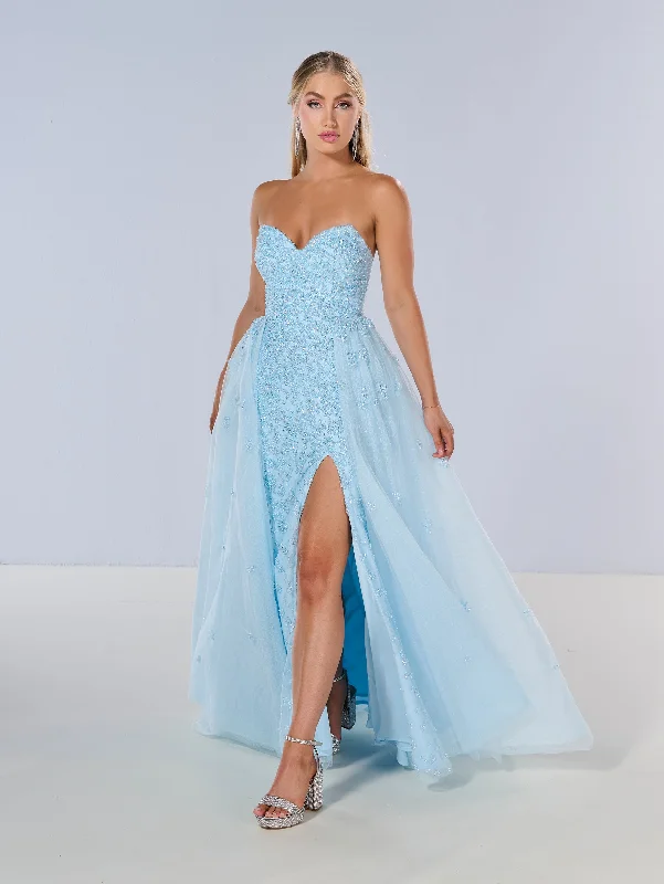 Price Buster Beaded Strapless Overskirt Gown by Tiffany Designs 16209