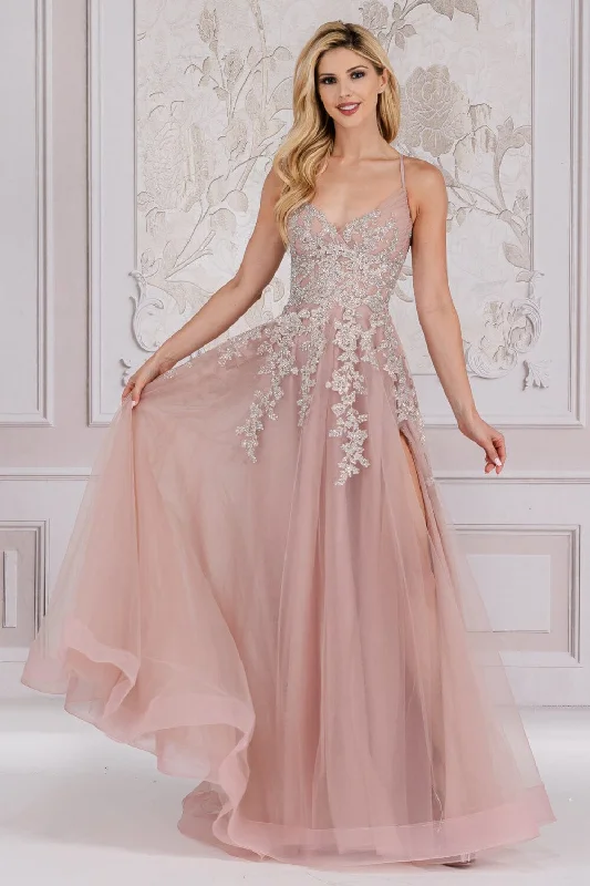 Exclusive Offers Applique Sleeveless Slit Gown by Amelia Couture TM1006