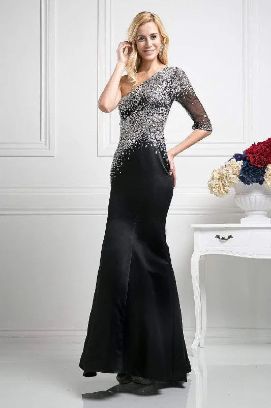 Best Deals Cinderella Divine - Beaded Asymmetric Neck Trumpet Dress
