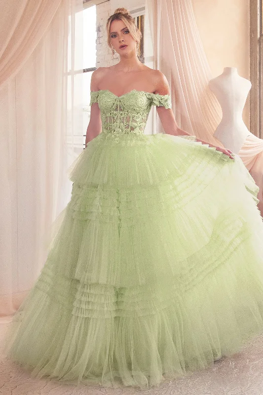 Huge Discounts Off Shoulder Corset Layered Tulle Gown by Ladivine 9315
