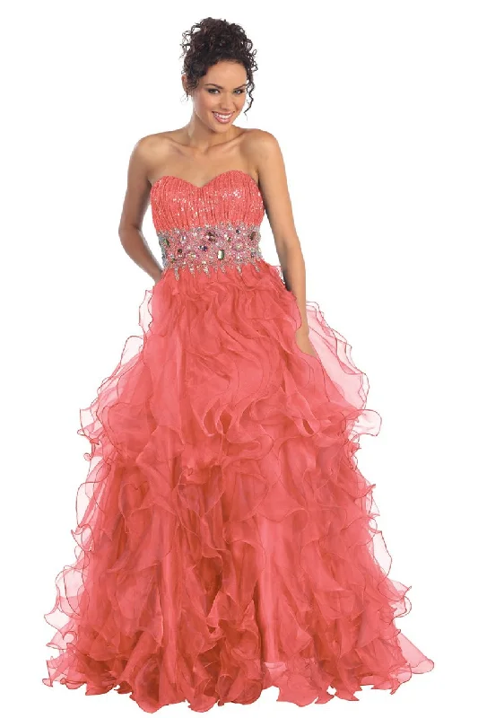 Quick Sale Elizabeth K - GL1026 Jeweled Sweetheart Long Ruffled Dress