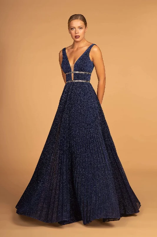 Exclusive Preview Elizabeth K - GL2501 Illusion Plunging Neck Metallic Prom Dress