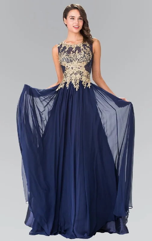 New Deals Elizabeth K - GL2288 Laced Scoop Neck Chiffon A-Line Dress