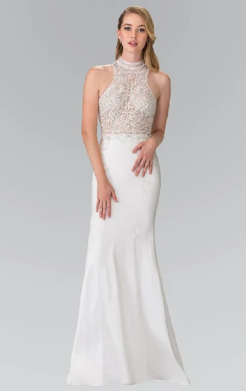 Price Drop Elizabeth K - GL2227 Embellished High Neck Mikado Trumpet Dress