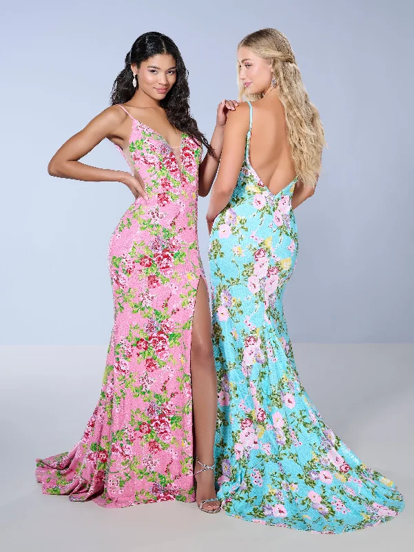 Can't Be Beat Floral Print Sleeveless Slit Gown by Tiffany Designs 16155