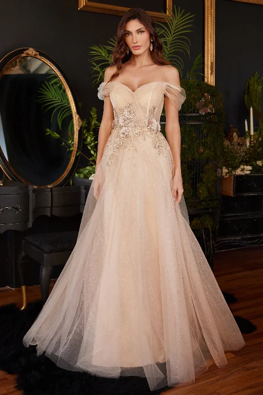 Price Drop 3D Floral Off Shoulder Tulle Gown by Ladivine CD3395