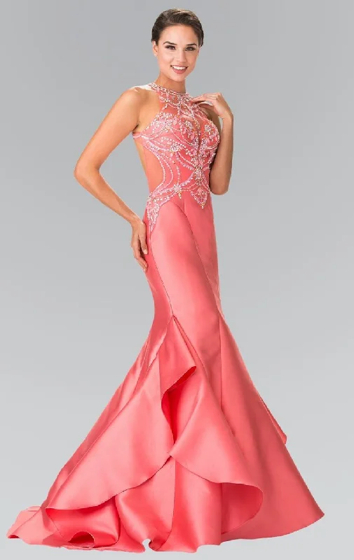 Warehouse Sale Elizabeth K - GL2357 Beaded Halter Ruffled Mermaid Gown