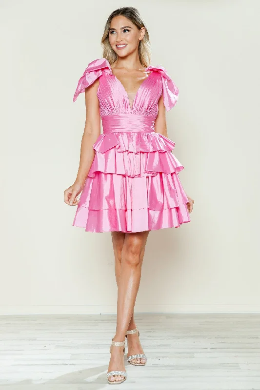 Crazy Deals Taffeta Short Bow Ruffled Dress by Poly USA 9742