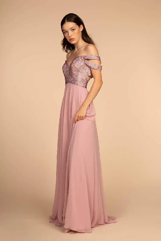 Low Prices Elizabeth K - GL2527 Jeweled Bodice Plunging Off Shoulder Gown