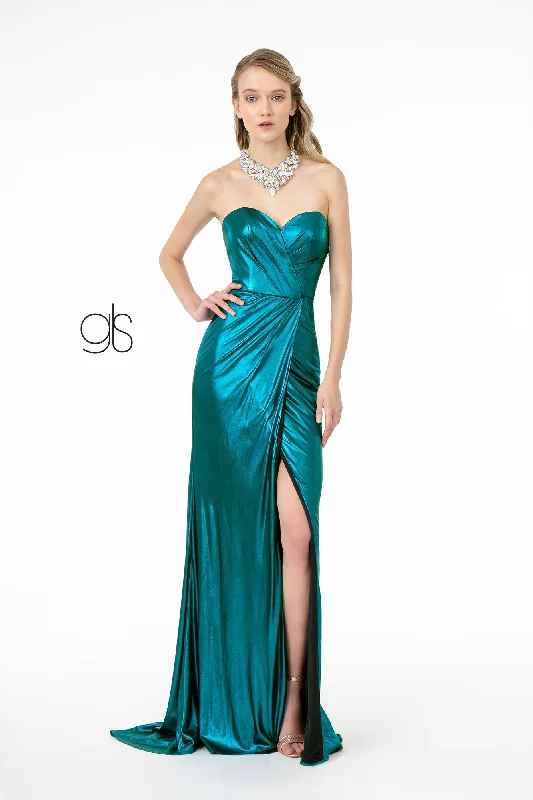 YEAR-End Sale Long Strapless Faux Wrap Metallic Dress by Elizabeth K GL2894