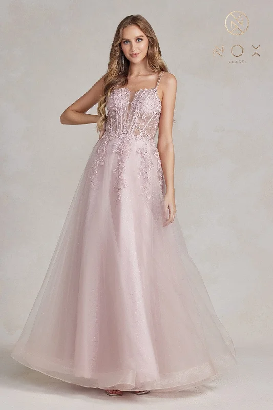 Savings Event Floral Applique Tulle Gown by Nox Anabel T449