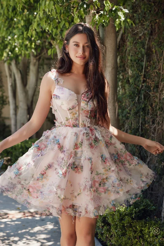 Low Prices Floral Print Short Sleeveless Dress by Nox Anabel S849