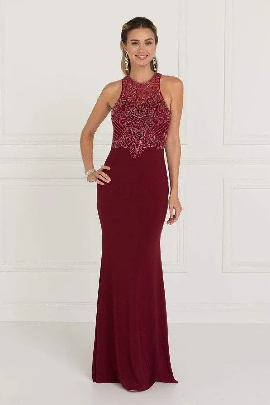 Deep Discounts Elizabeth K - GL1507 Illusion Tonal Beaded Jersey Sheath Gown