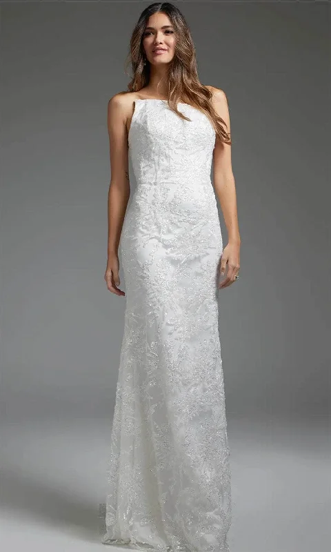 Steals and Deals Jovani JB40608 - Allover Beaded Asymmetric Bridal Gown