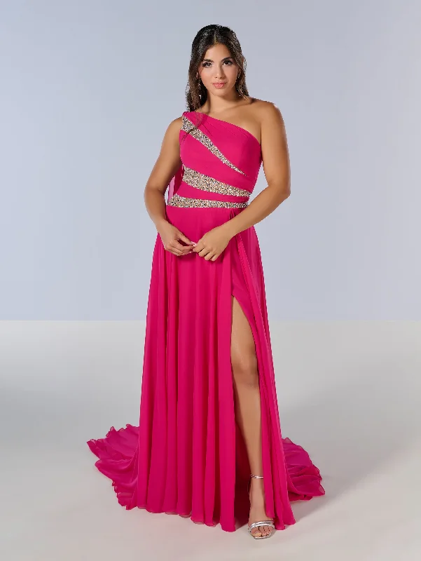 Doorbuster Deal Chiffon One Shoulder A-line Gown by Tiffany Designs 16217