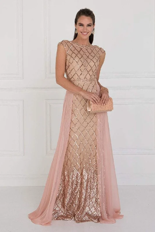 Amazing Deals Elizabeth K - GL1577 Embellished Illusion Bateau Dress with Overlay