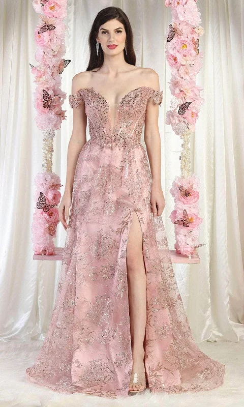 Extra Savings May Queen MQ1975 - Off Shoulder Plunging Enchanting Gown